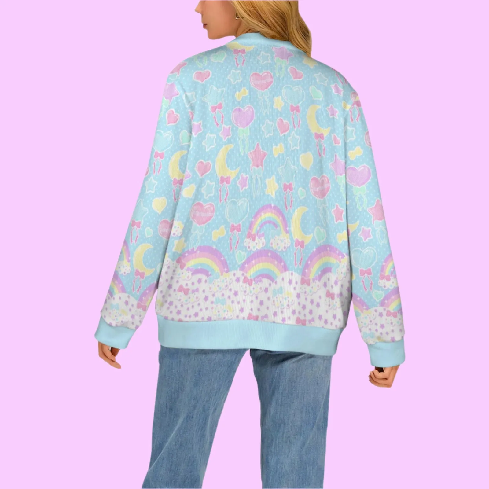Pastel Party Women's Ribbed Button Up Cardigan (Blue)