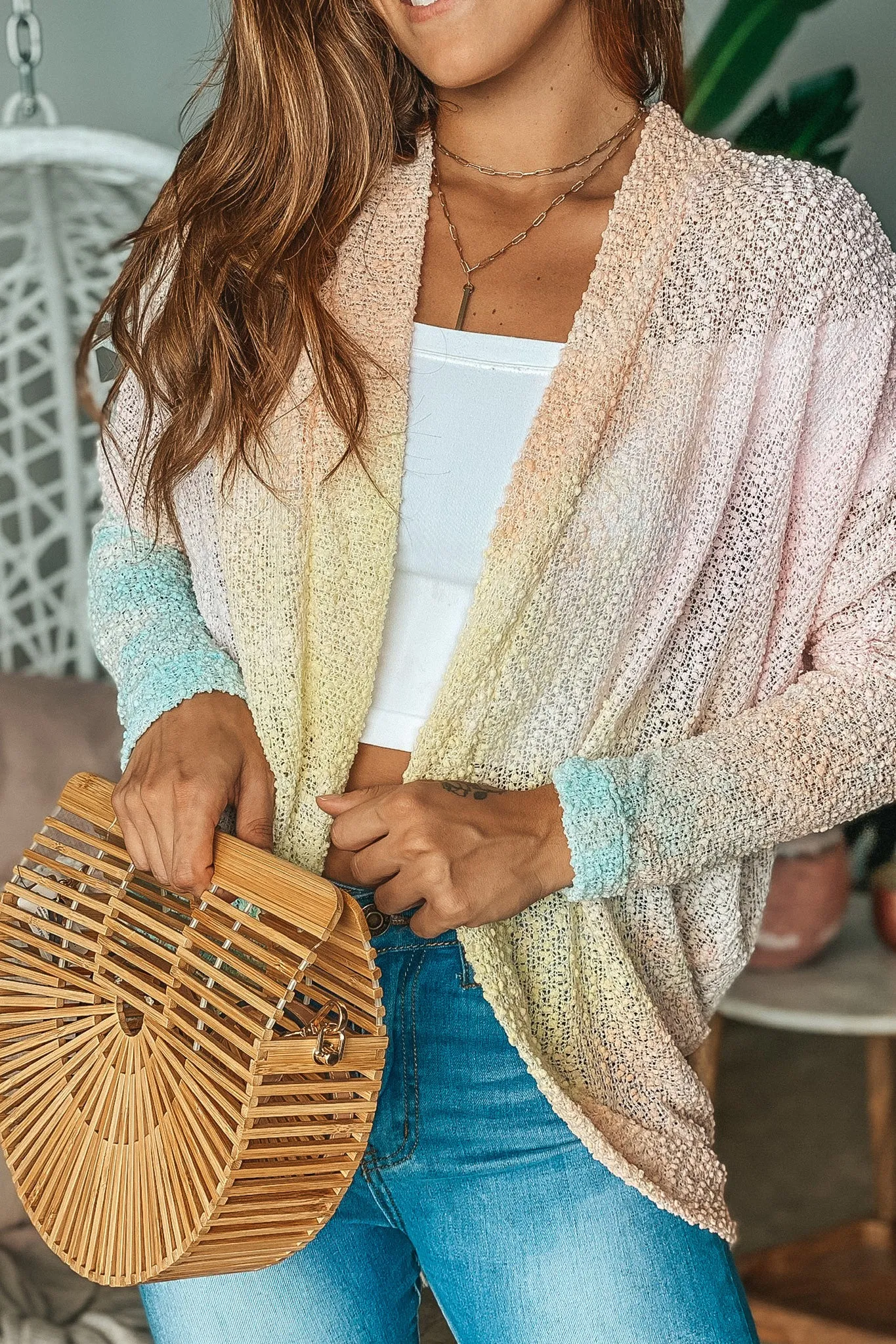 Pink Pastel Ombre Open Cardigan