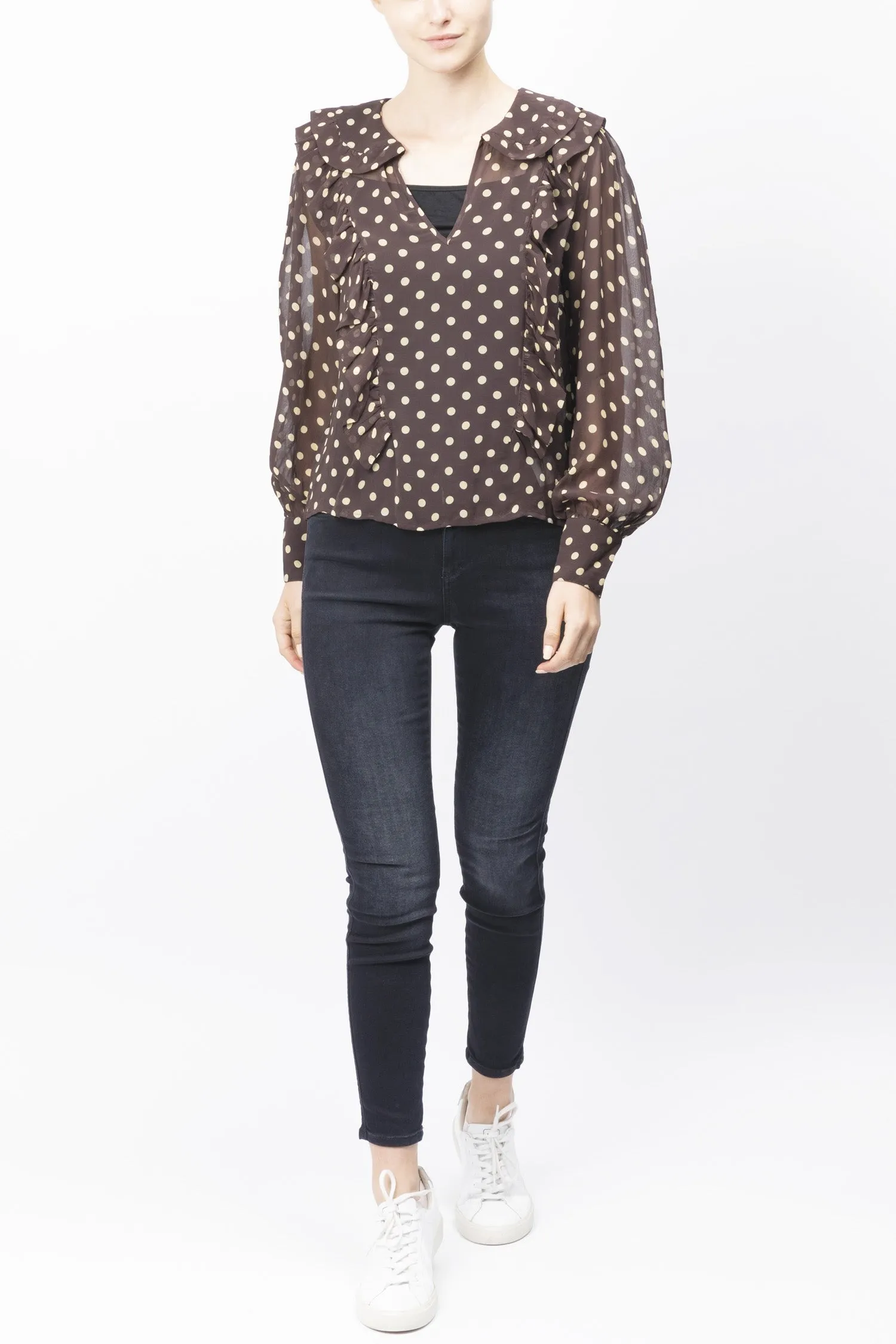 Polka Dot Printed Ruffle Blouse