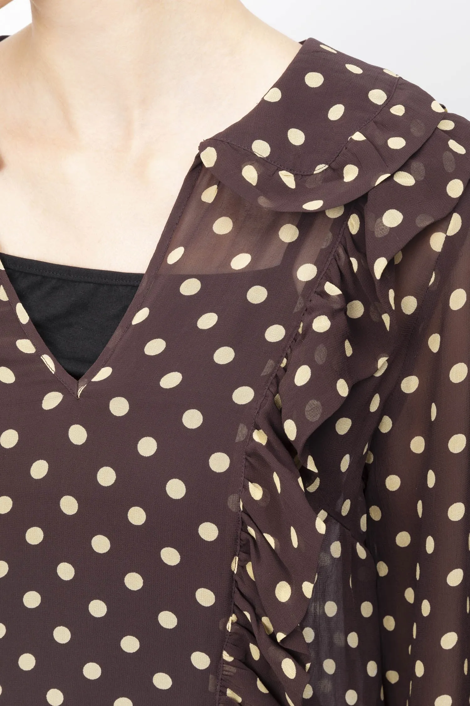 Polka Dot Printed Ruffle Blouse