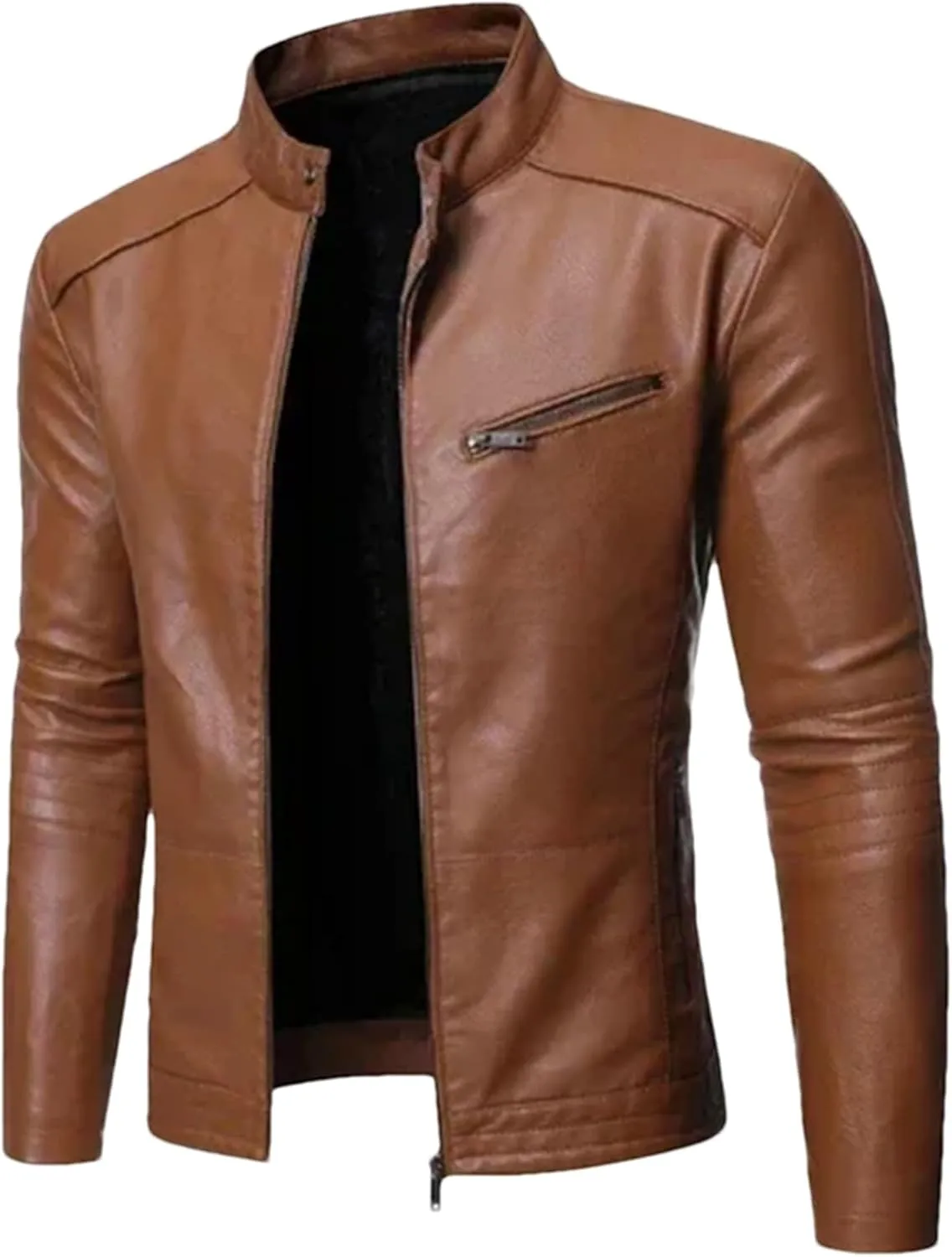 Pulcykp Men Slim PU Casual Leather Jacket Coat Winter Motorcycle Biker Slim Fit Outwear