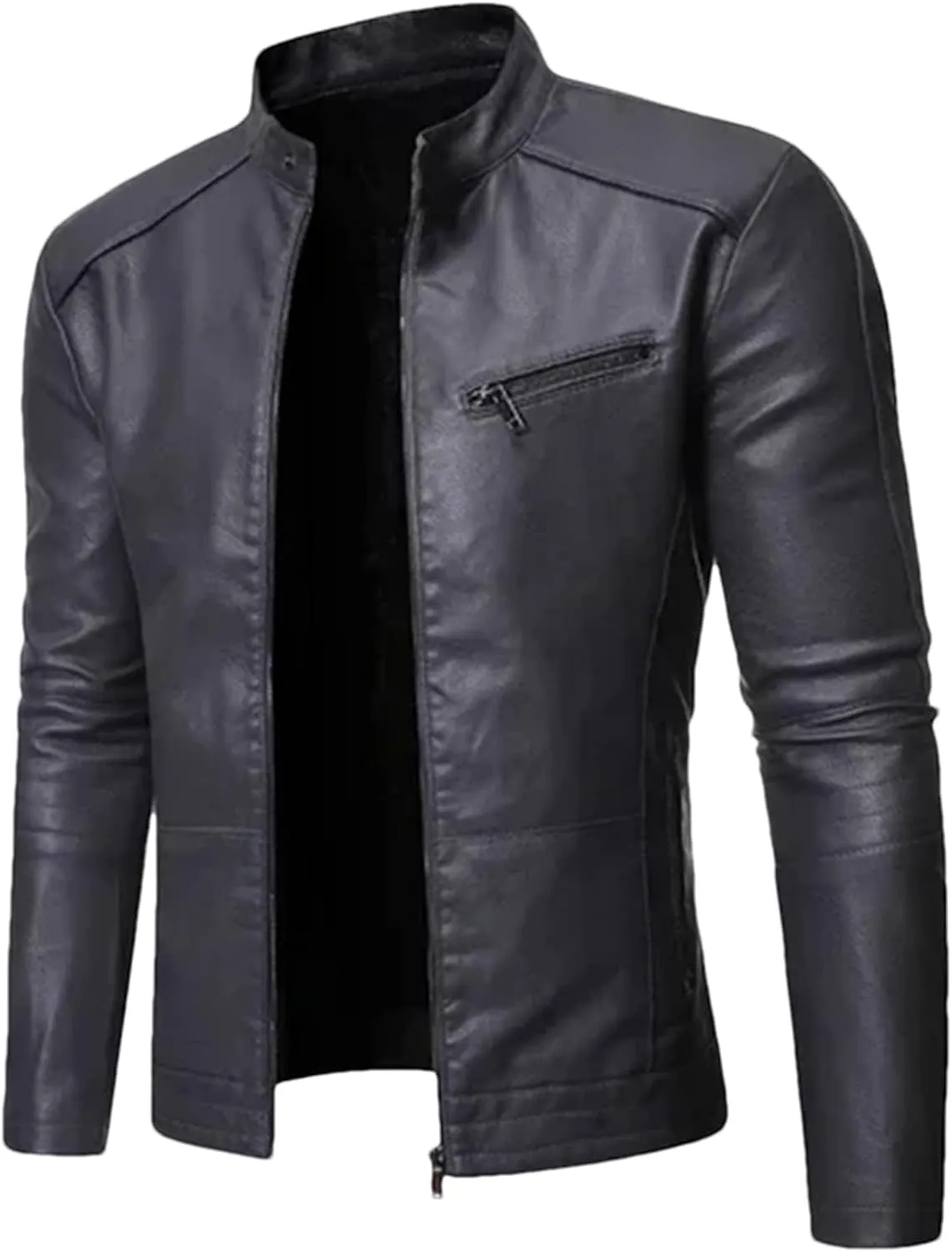 Pulcykp Men Slim PU Casual Leather Jacket Coat Winter Motorcycle Biker Slim Fit Outwear