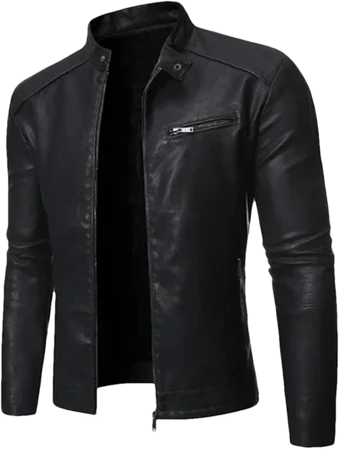 Pulcykp Men Slim PU Casual Leather Jacket Coat Winter Motorcycle Biker Slim Fit Outwear