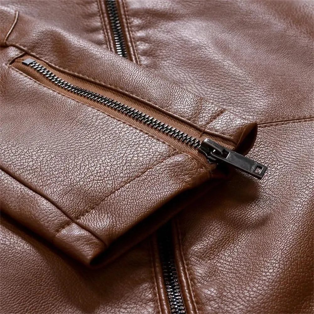 Pulcykp Men Slim PU Casual Leather Jacket Coat Winter Motorcycle Biker Slim Fit Outwear