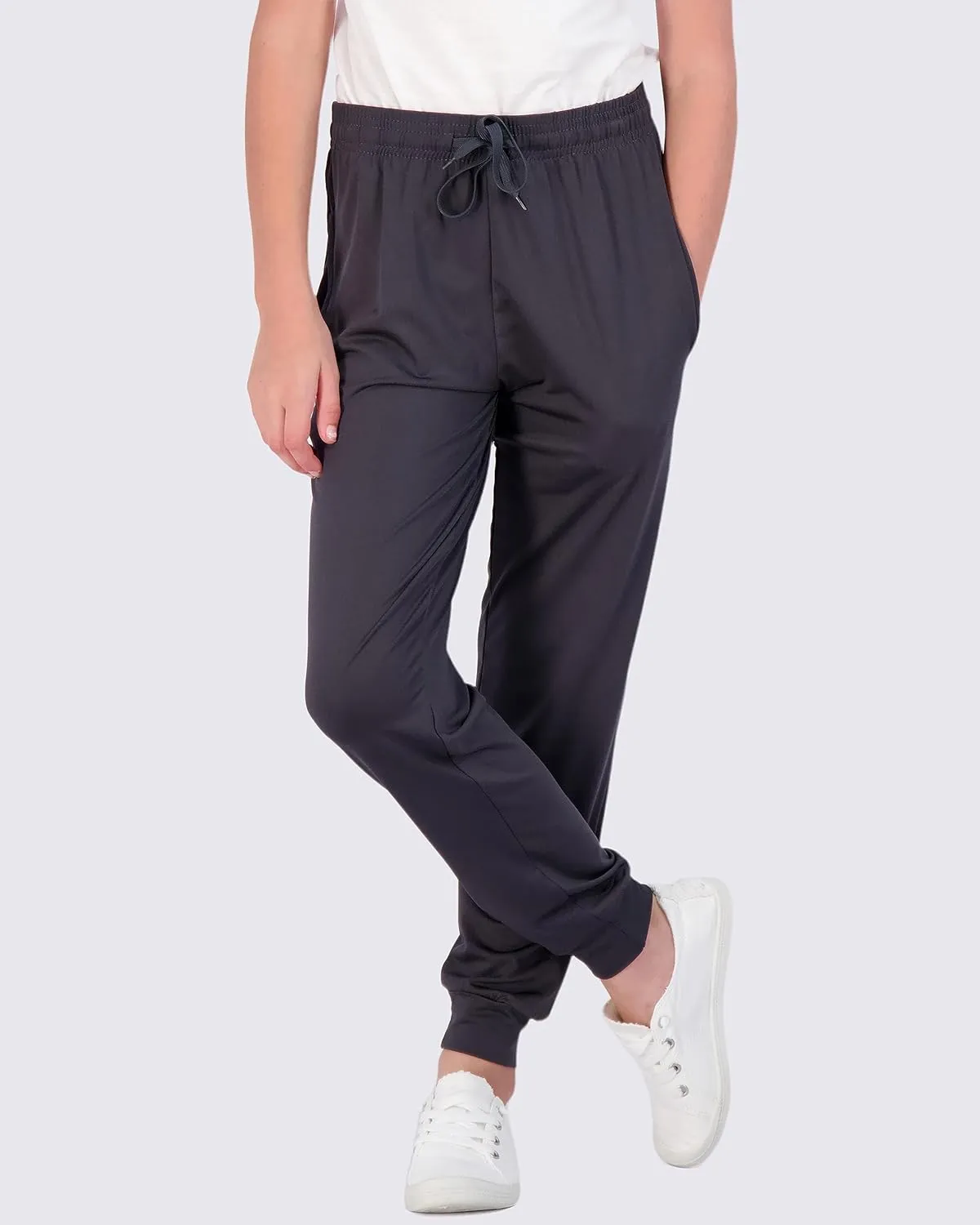 Real Essentials 3 Pack: Girls' Dry-Fit Jogger Sweatpants Soft Active Athletic Kids Joggers with Pockets & Drawstring