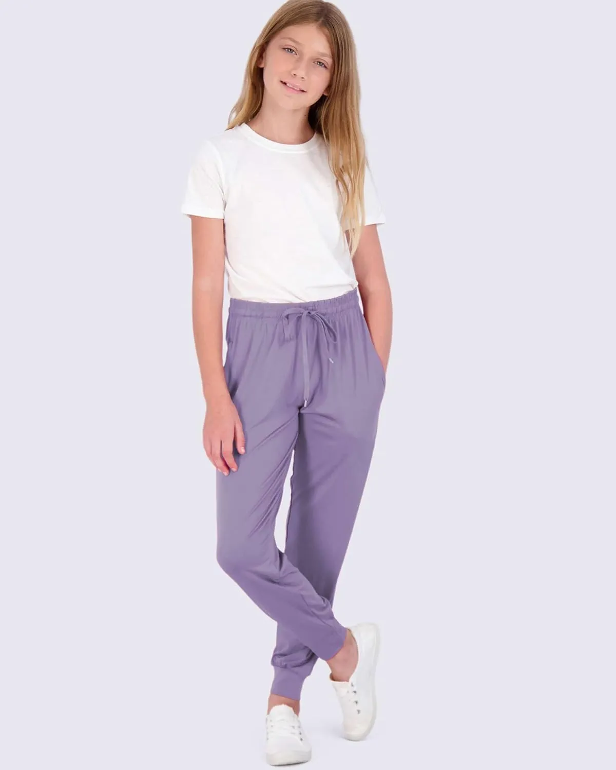 Real Essentials 3 Pack: Girls' Dry-Fit Jogger Sweatpants Soft Active Athletic Kids Joggers with Pockets & Drawstring