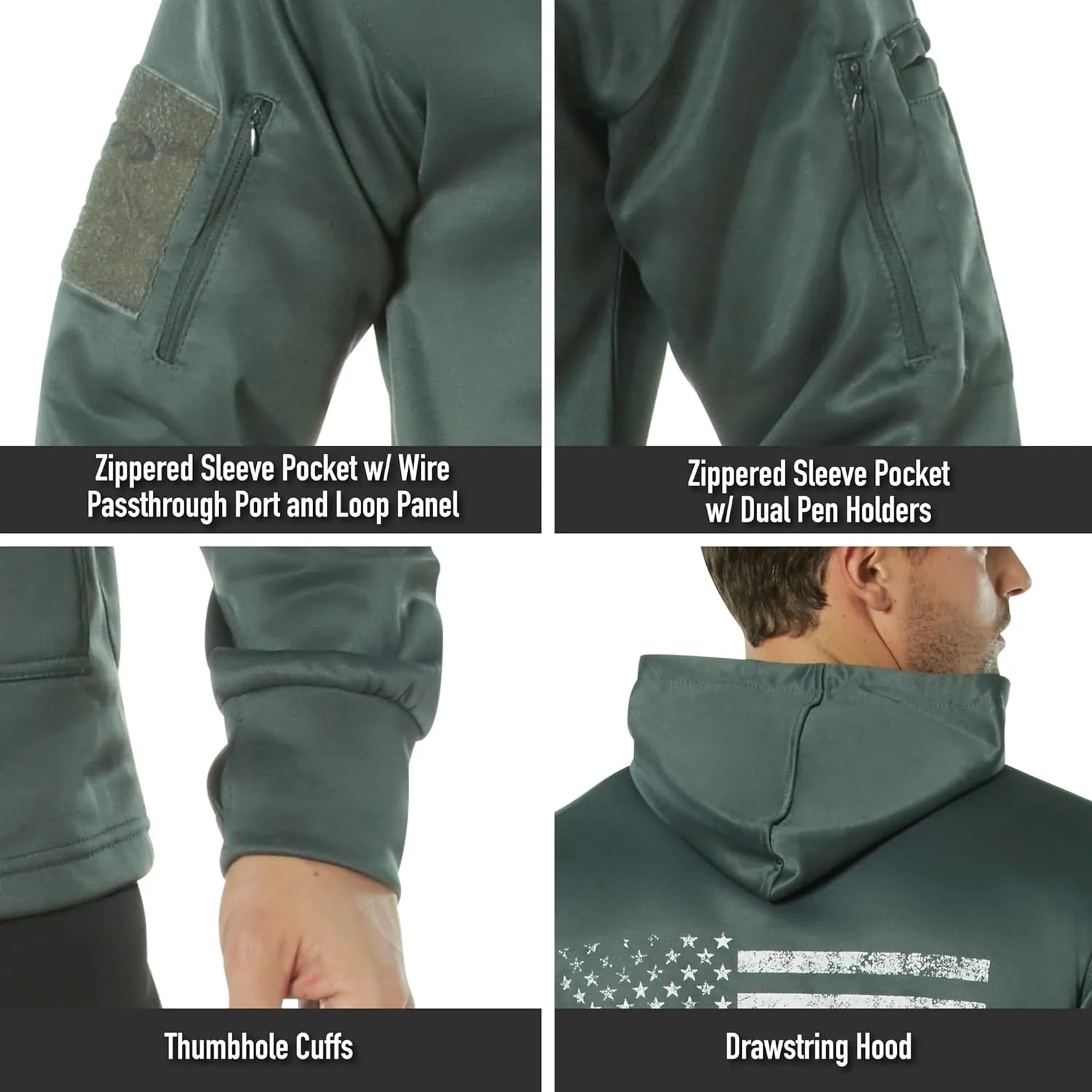 Rothco Conceal-Ops Thin Blue Line Hoodie – Tactical Hooded Sweatshirt with Distressed American Flag Graphics