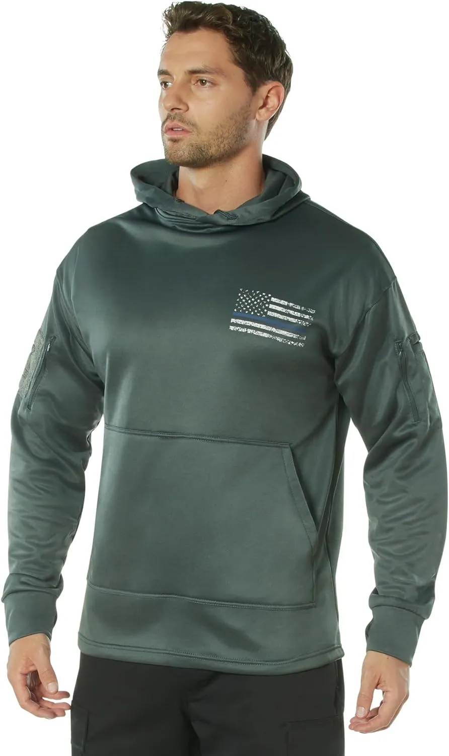 Rothco Conceal-Ops Thin Blue Line Hoodie – Tactical Hooded Sweatshirt with Distressed American Flag Graphics