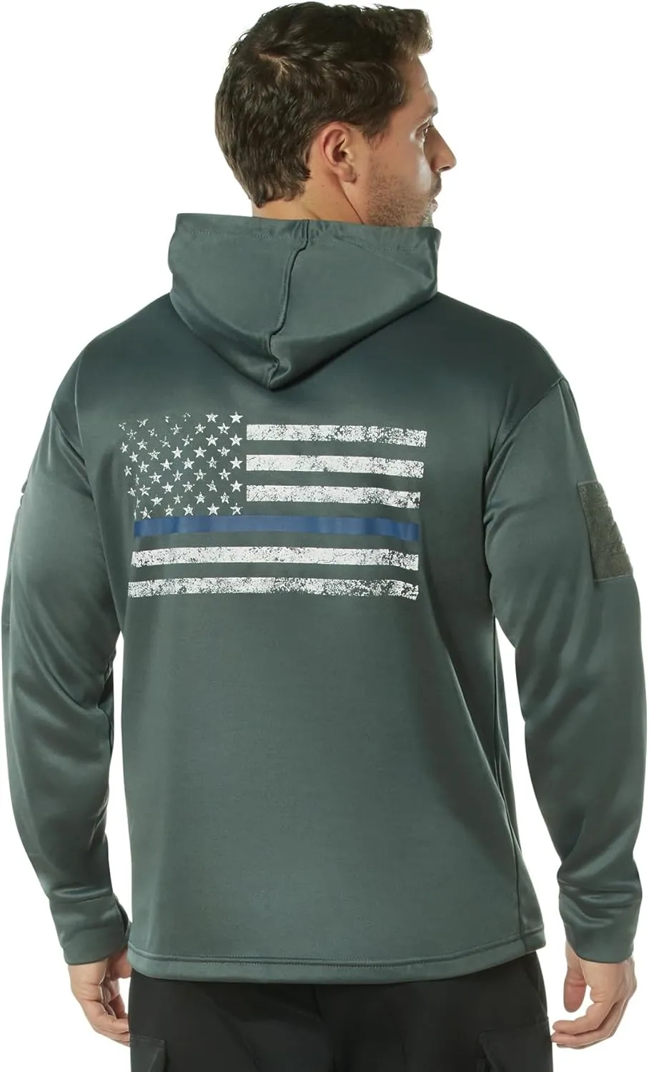 Rothco Conceal-Ops Thin Blue Line Hoodie – Tactical Hooded Sweatshirt with Distressed American Flag Graphics