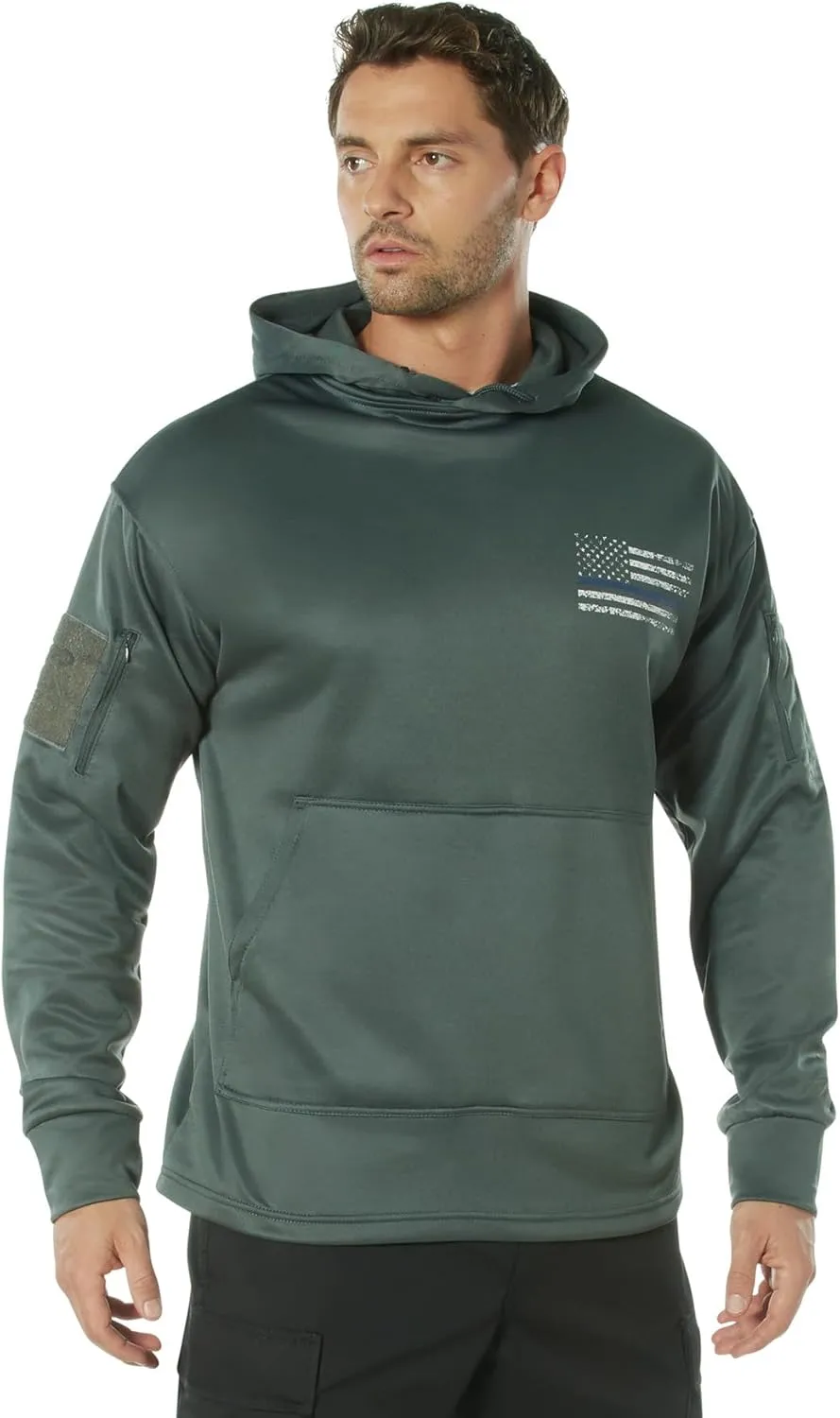 Rothco Conceal-Ops Thin Blue Line Hoodie – Tactical Hooded Sweatshirt with Distressed American Flag Graphics