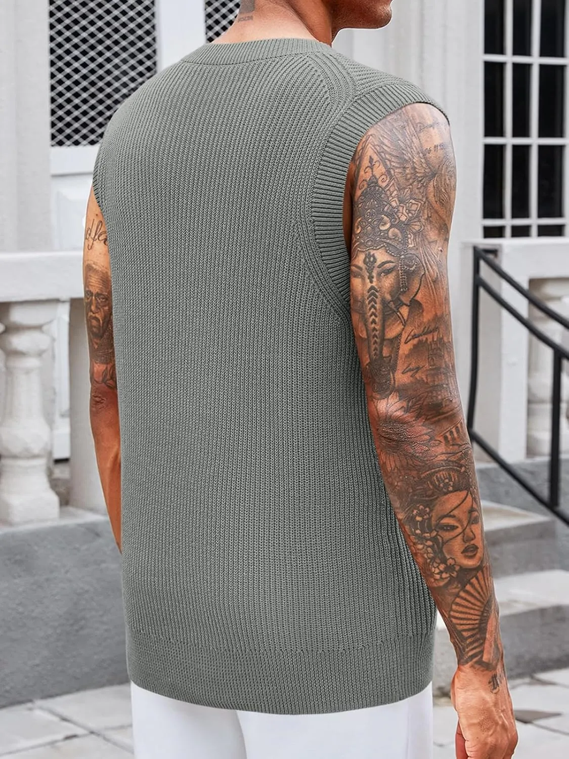 Runcati Mens V Neck Sweater Vest Knit Pullover Tops Casual Sleeveless Sweaters