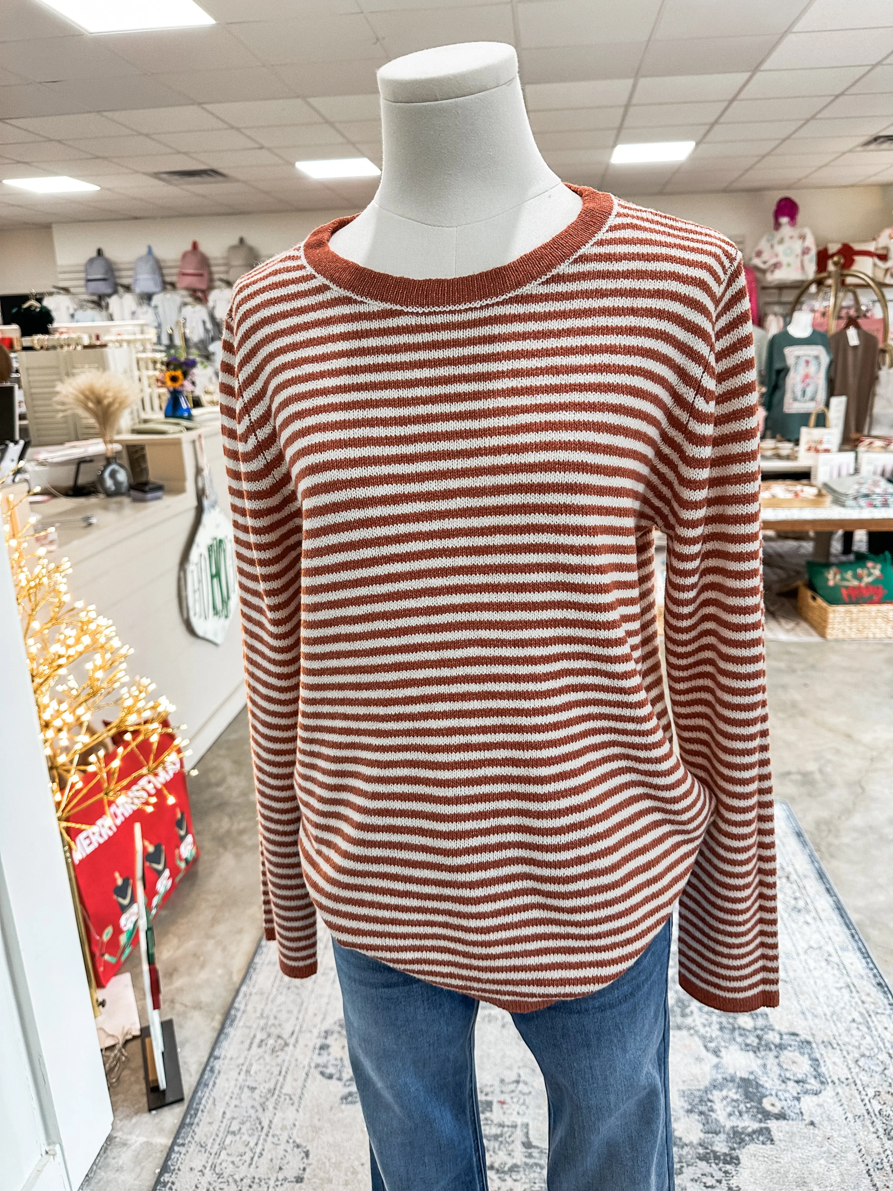 Rust Simply Stripe Lightweight Sweater