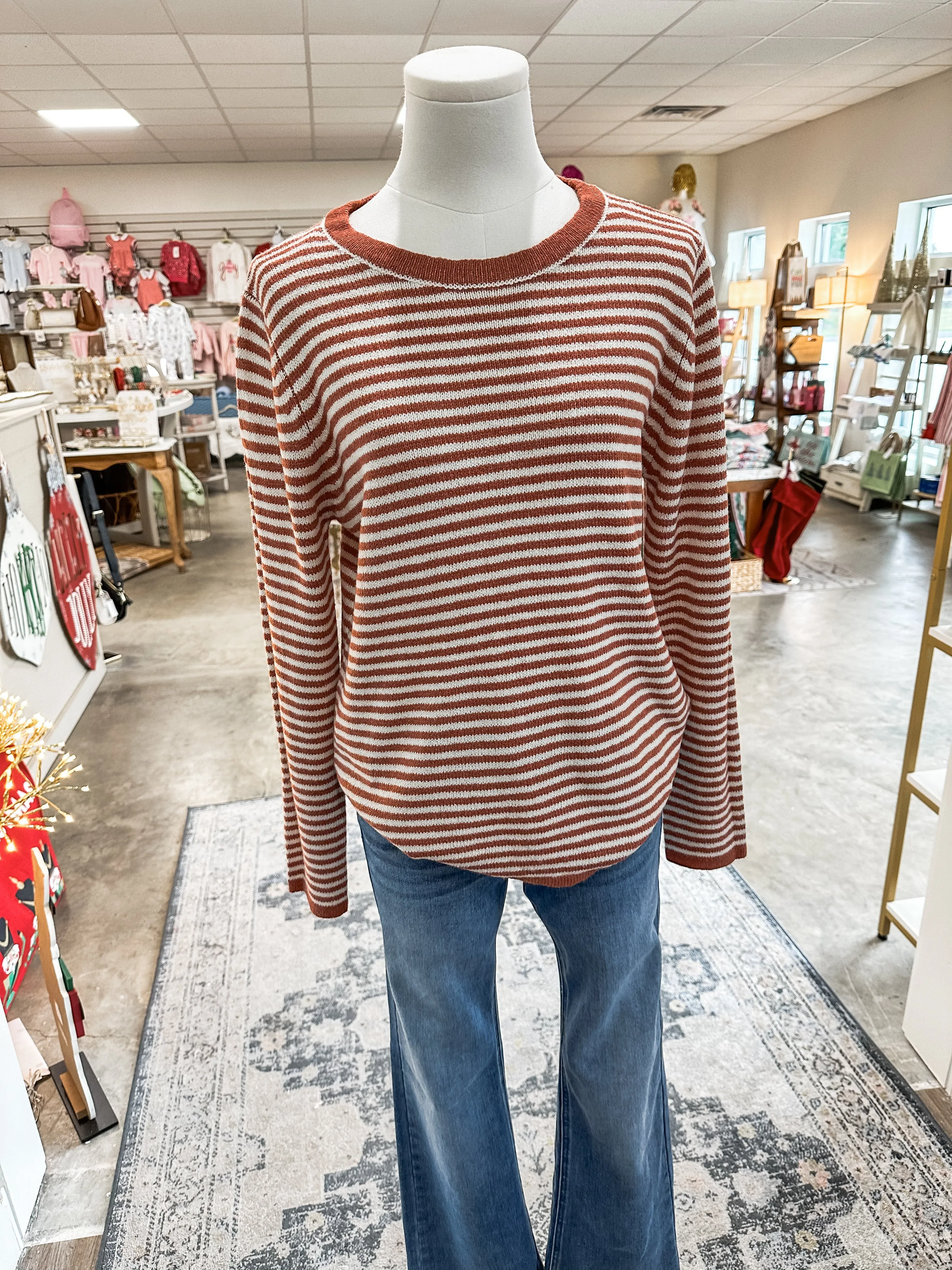 Rust Simply Stripe Lightweight Sweater