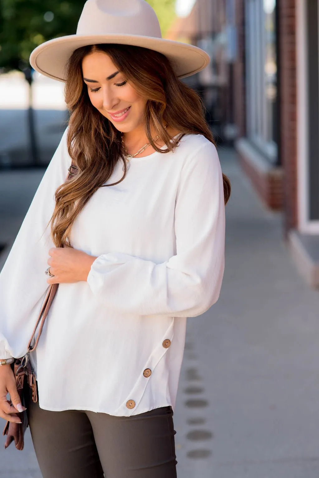 Side Button Long Sleeve Blouse