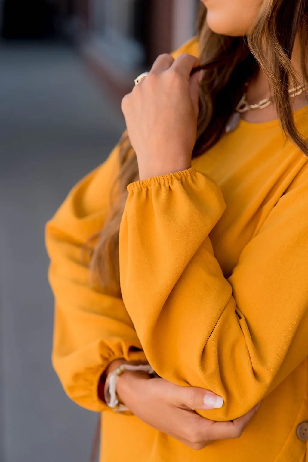 Side Button Long Sleeve Blouse