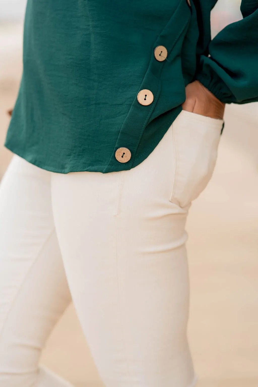 Side Button Long Sleeve Blouse