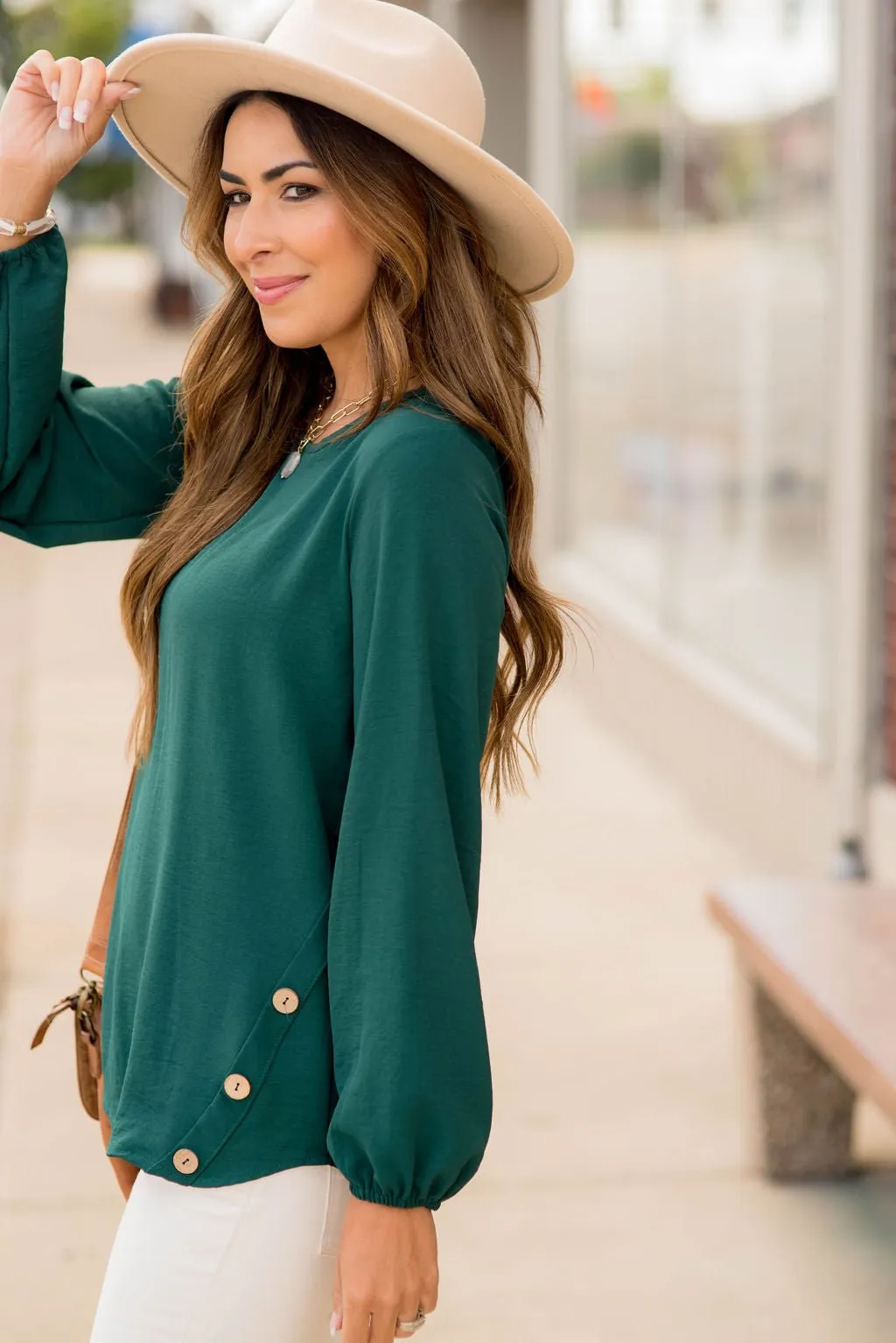Side Button Long Sleeve Blouse