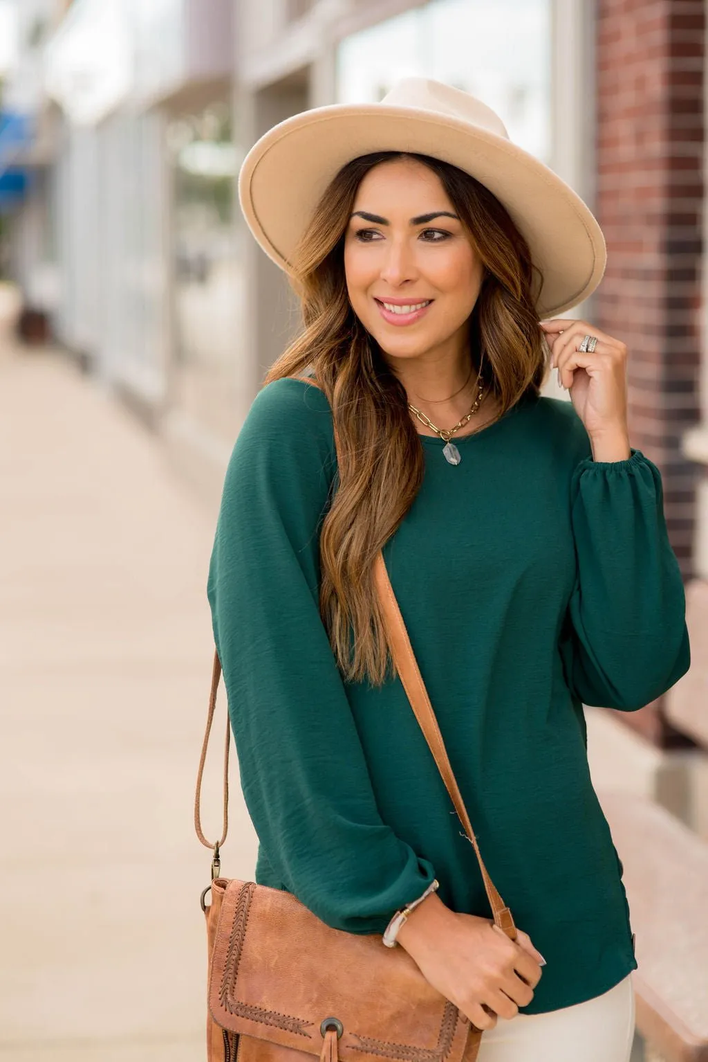 Side Button Long Sleeve Blouse