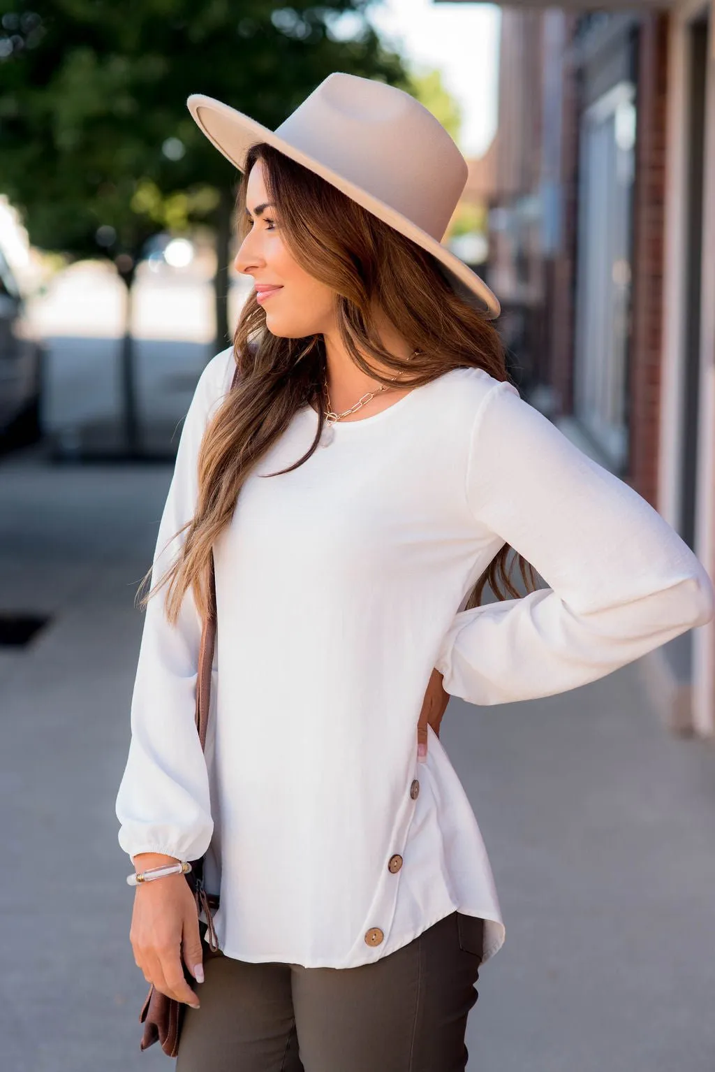 Side Button Long Sleeve Blouse