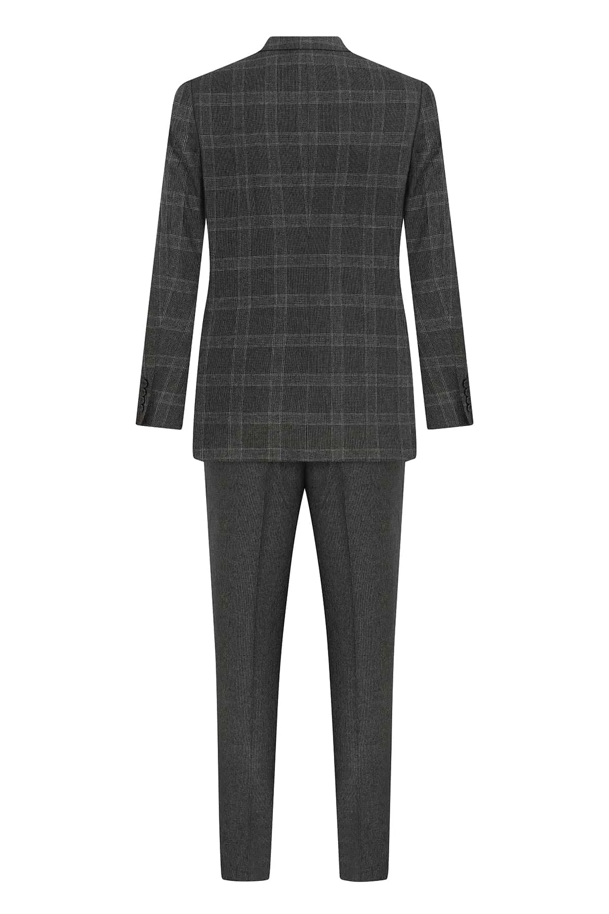 Slim Fit Notch Lapel Plaid Gray Casual Suit with Vest