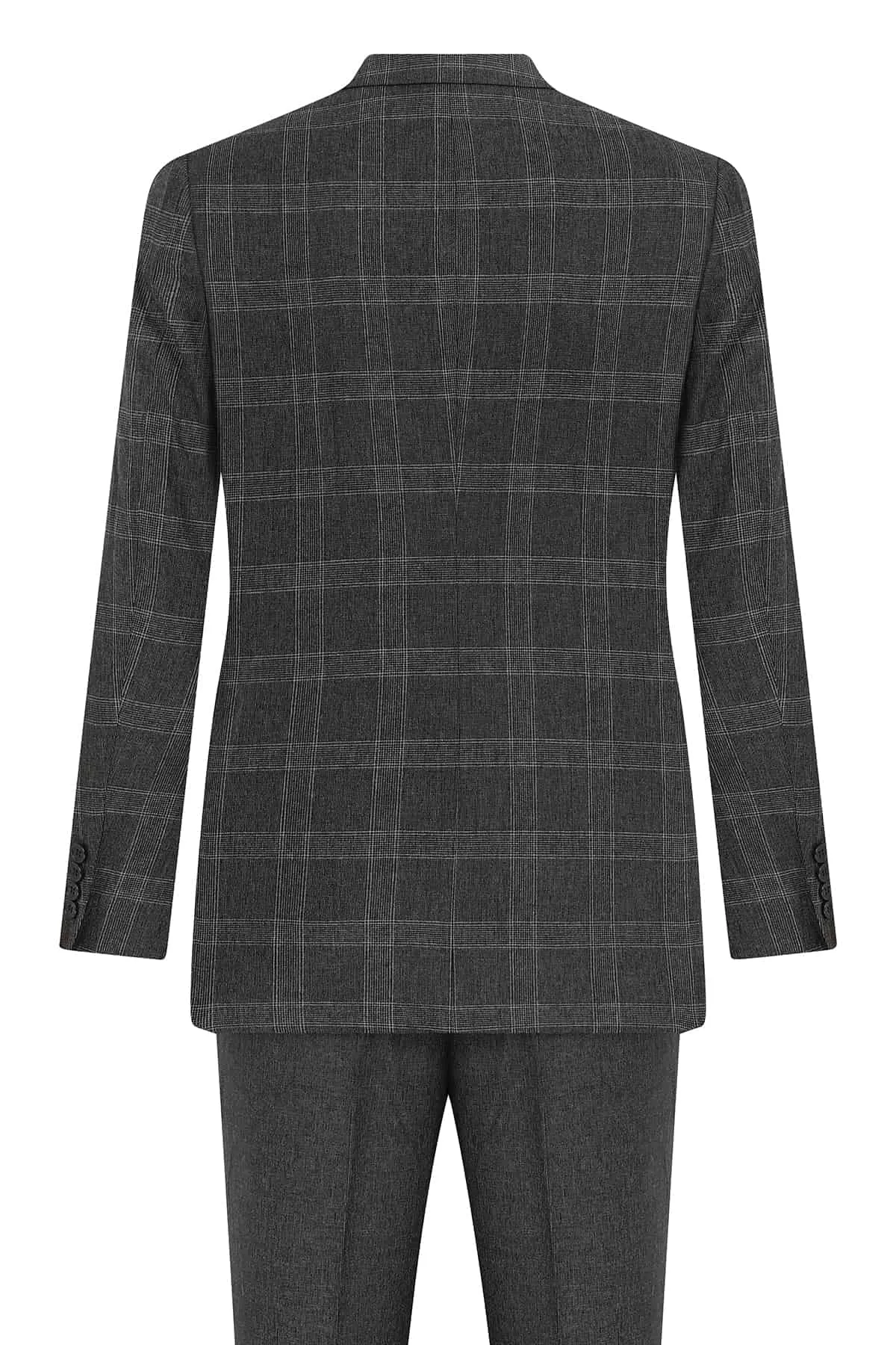 Slim Fit Notch Lapel Plaid Gray Casual Suit with Vest