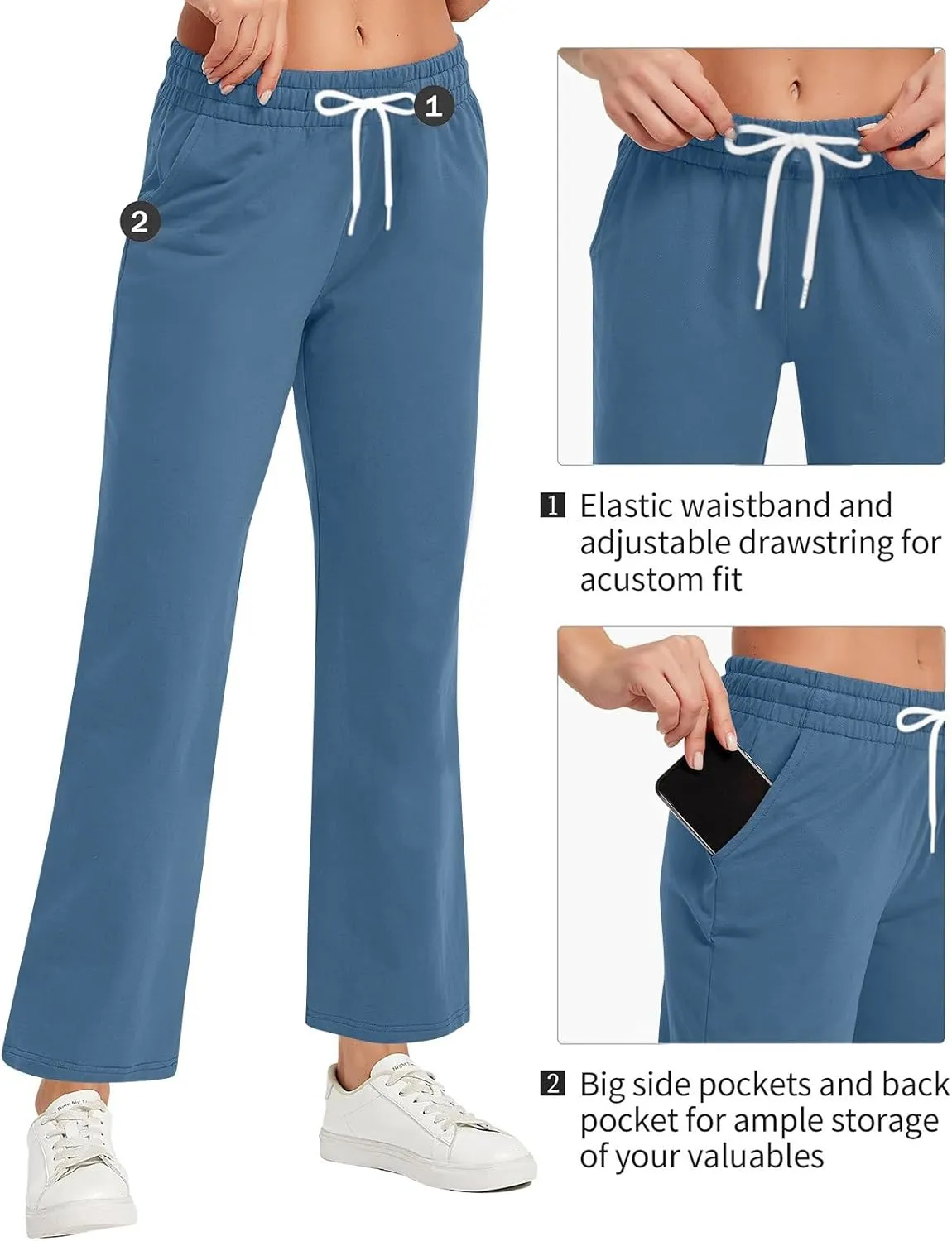 Soft Pajama Pants for Women, Wide Leg Comfy Casual Lounge Baggy Sweatpants Drawstring Workout Pants Pockets