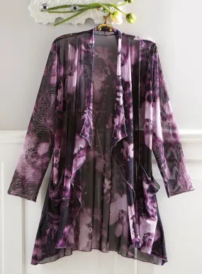 Solar Print Purple Mesh Cardigan