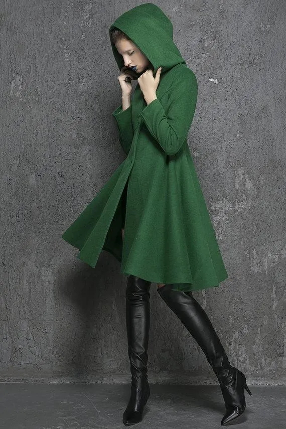 Solid Color Hoods Long Pendulum Slim Slim Fashion Simple Coat
