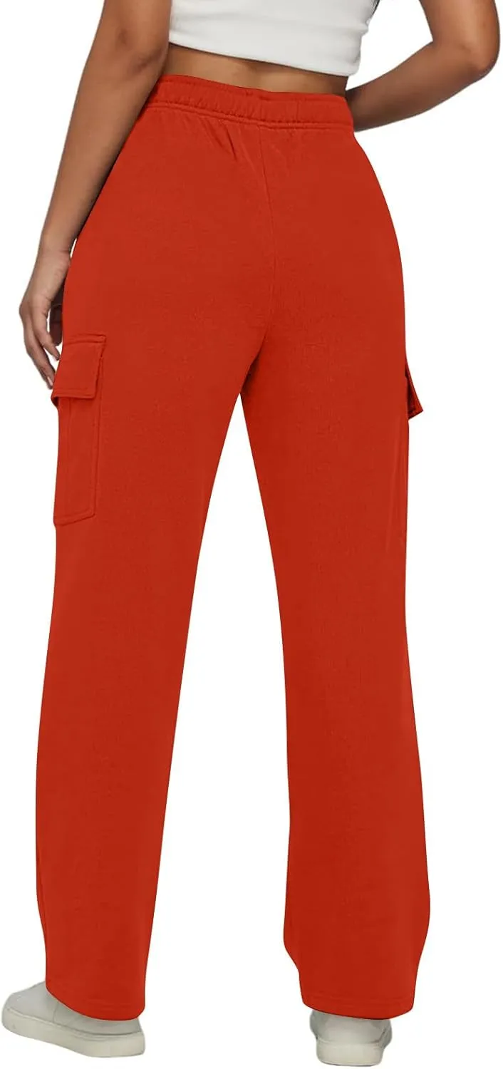 Straight Leg Cargo Sweatpants Women Baggy Fleece Elastic High Waisted Joggers Pants Casual Comfy Soft Parachute Pant