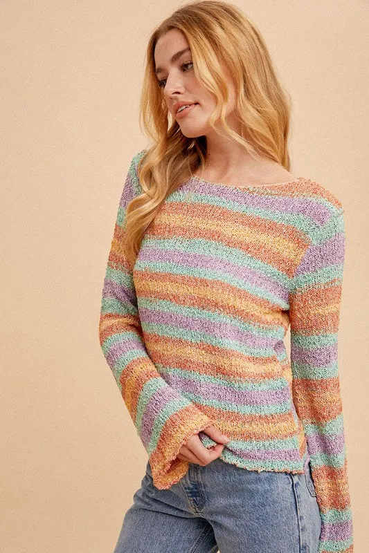 STRIPED SWEATER WITH BELL SLEEVES
