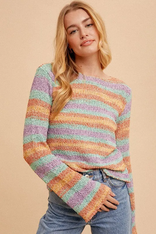 STRIPED SWEATER WITH BELL SLEEVES