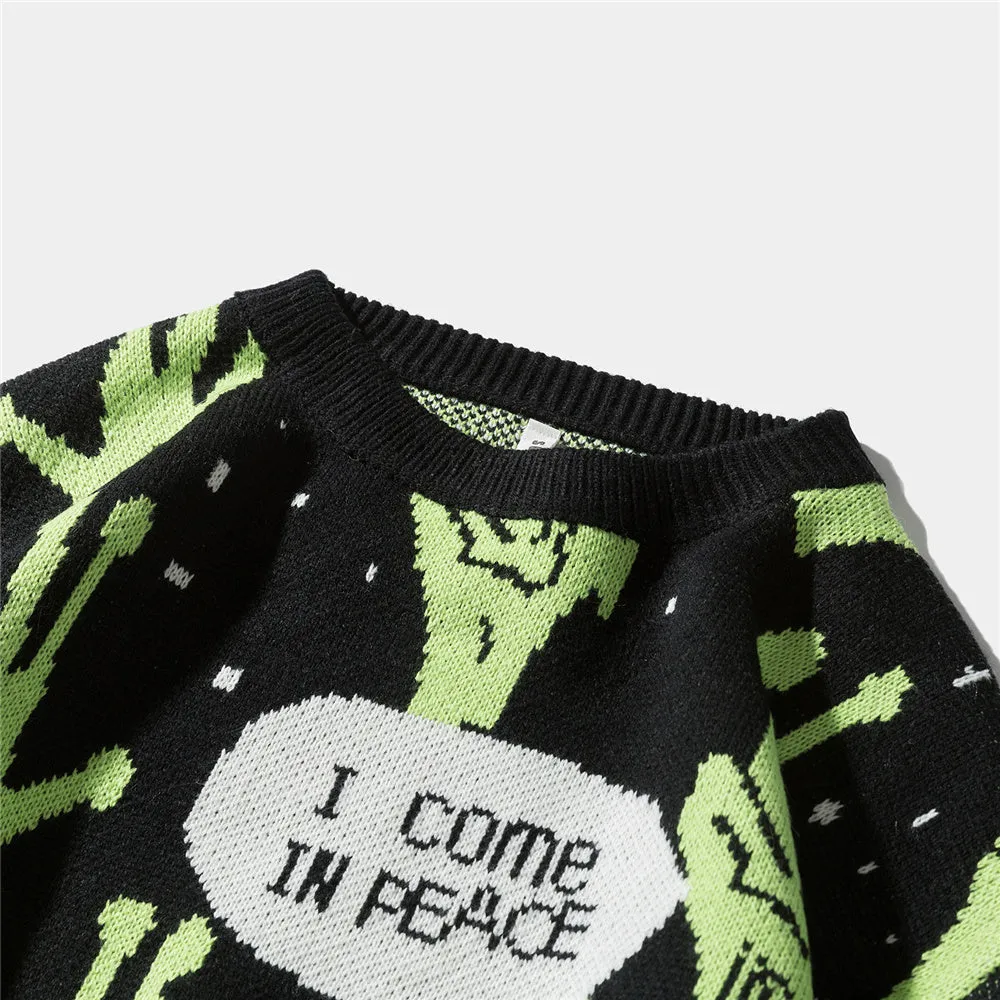 Sweater Men Jumpers Knitted Harajuku Alien Hip Hop Streetwear Men Knitwear Clothing Pullover Oversize Sweaters
