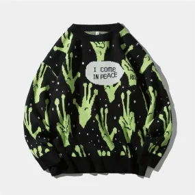 Sweater Men Jumpers Knitted Harajuku Alien Hip Hop Streetwear Men Knitwear Clothing Pullover Oversize Sweaters