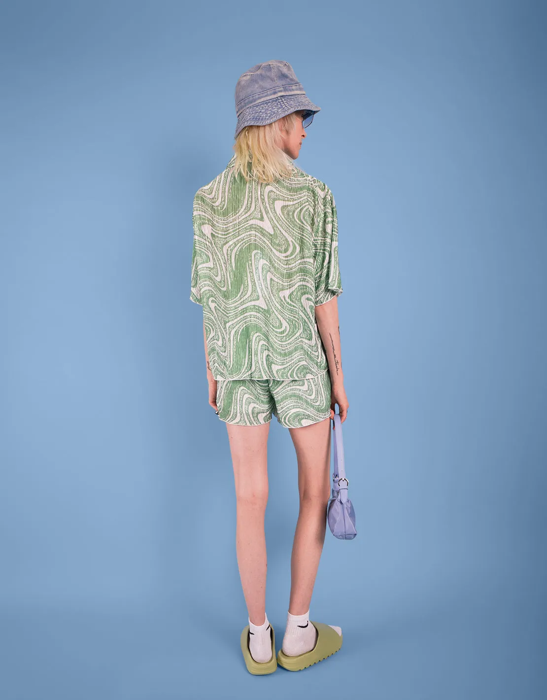 Swirl print short sleeve blouse