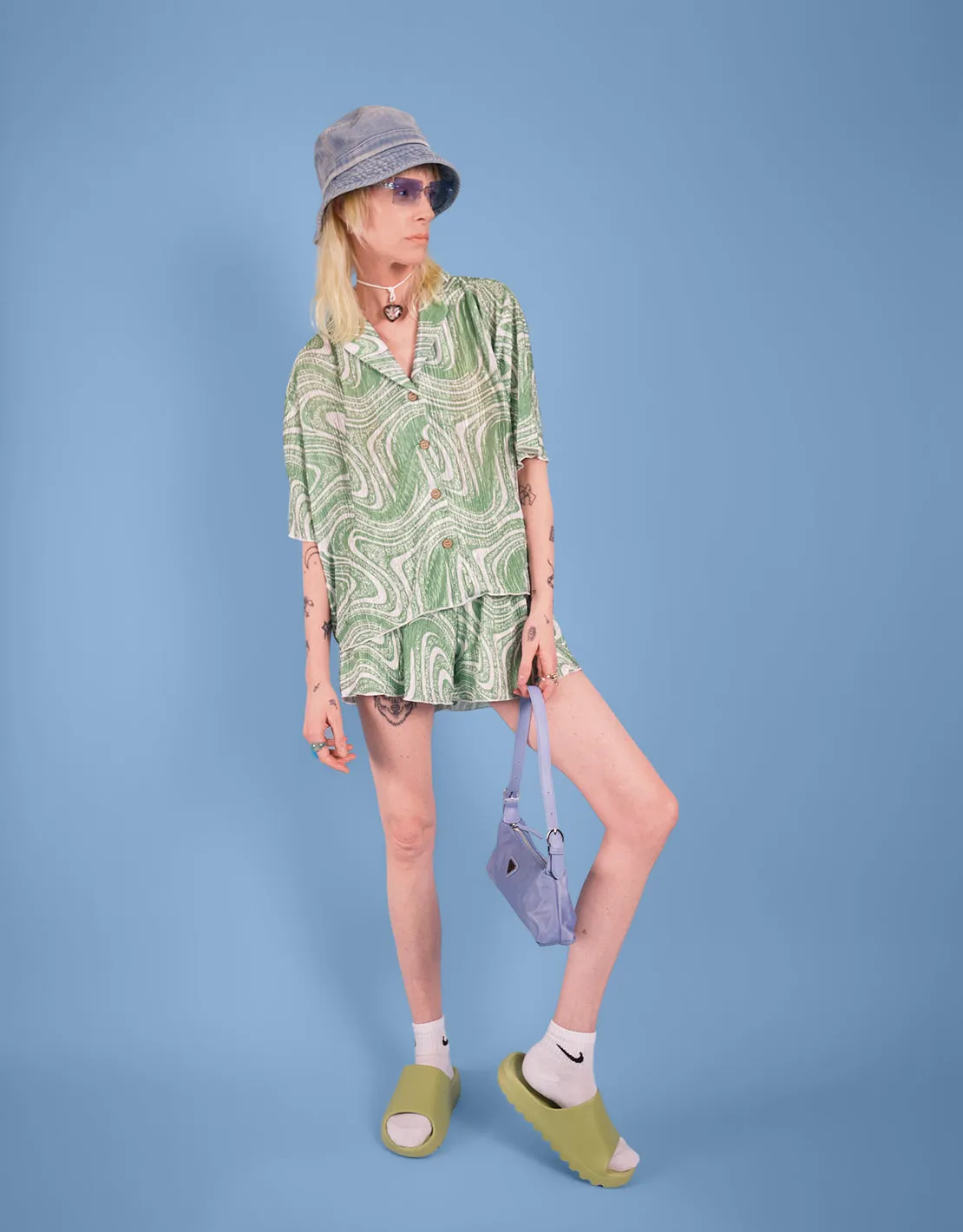 Swirl print short sleeve blouse