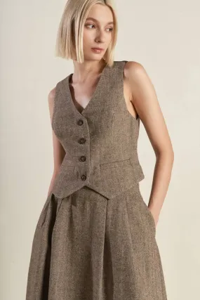 Tailored Woolen Herringbone Vest