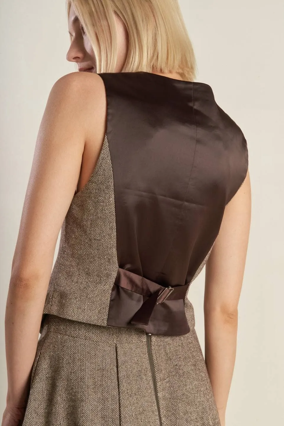 Tailored Woolen Herringbone Vest