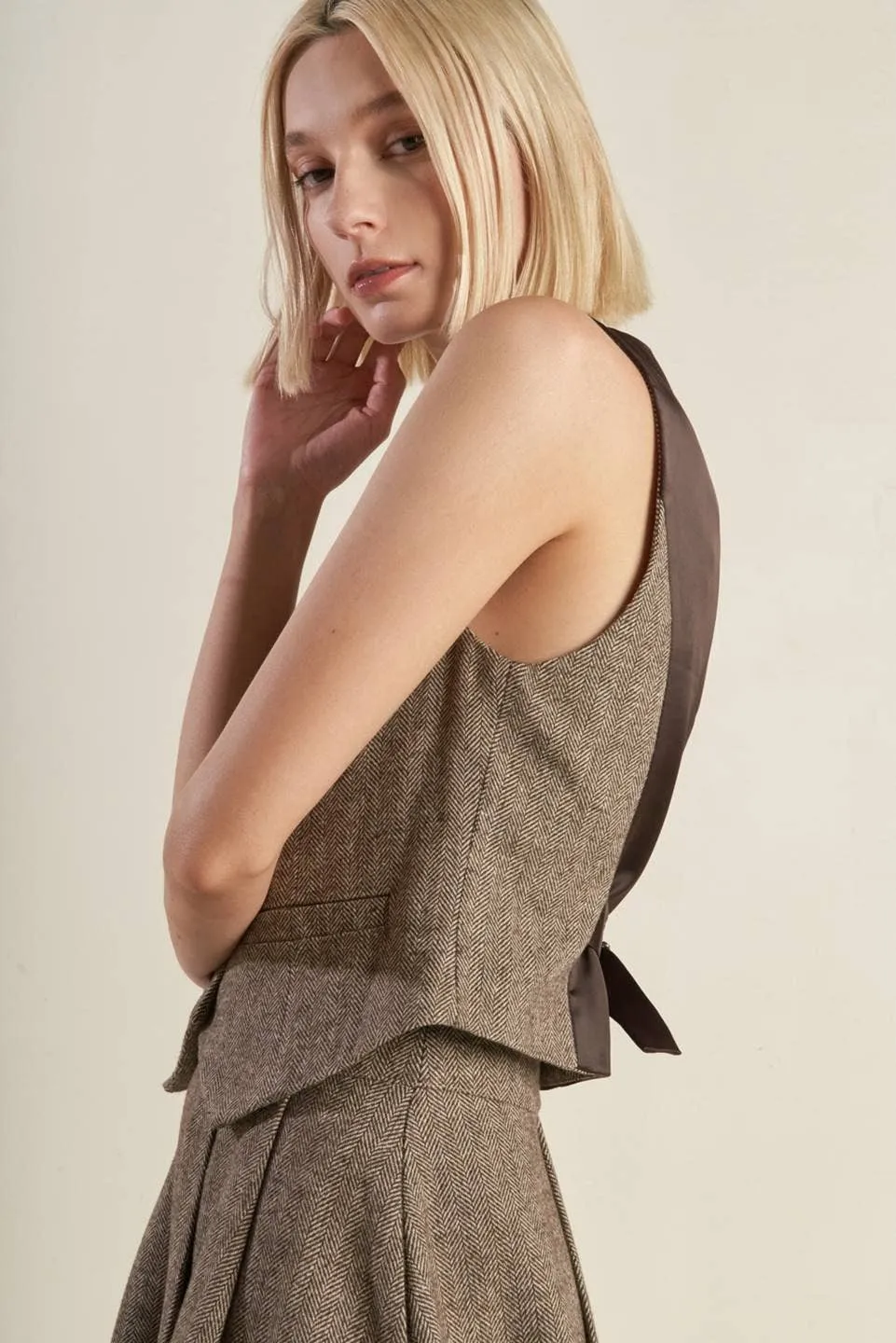 Tailored Woolen Herringbone Vest