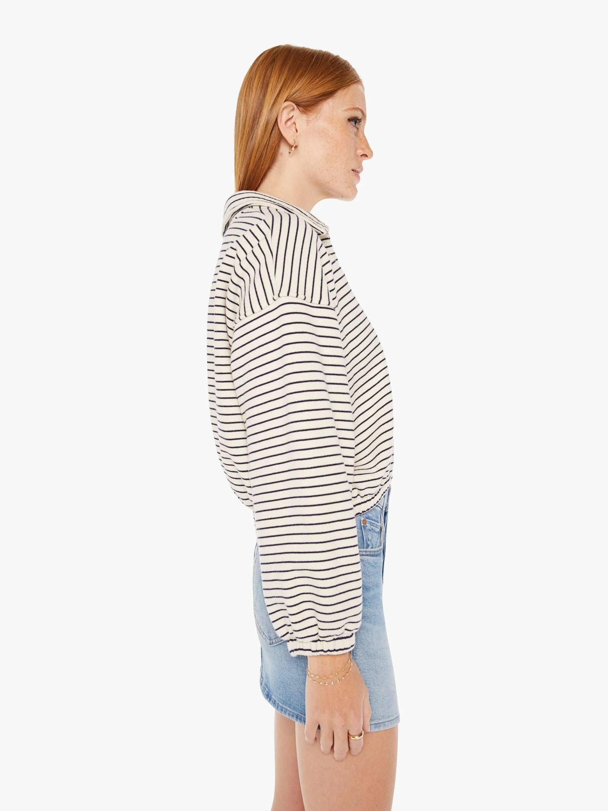 The Long Drop Cinch Pullover - Navy And Cream