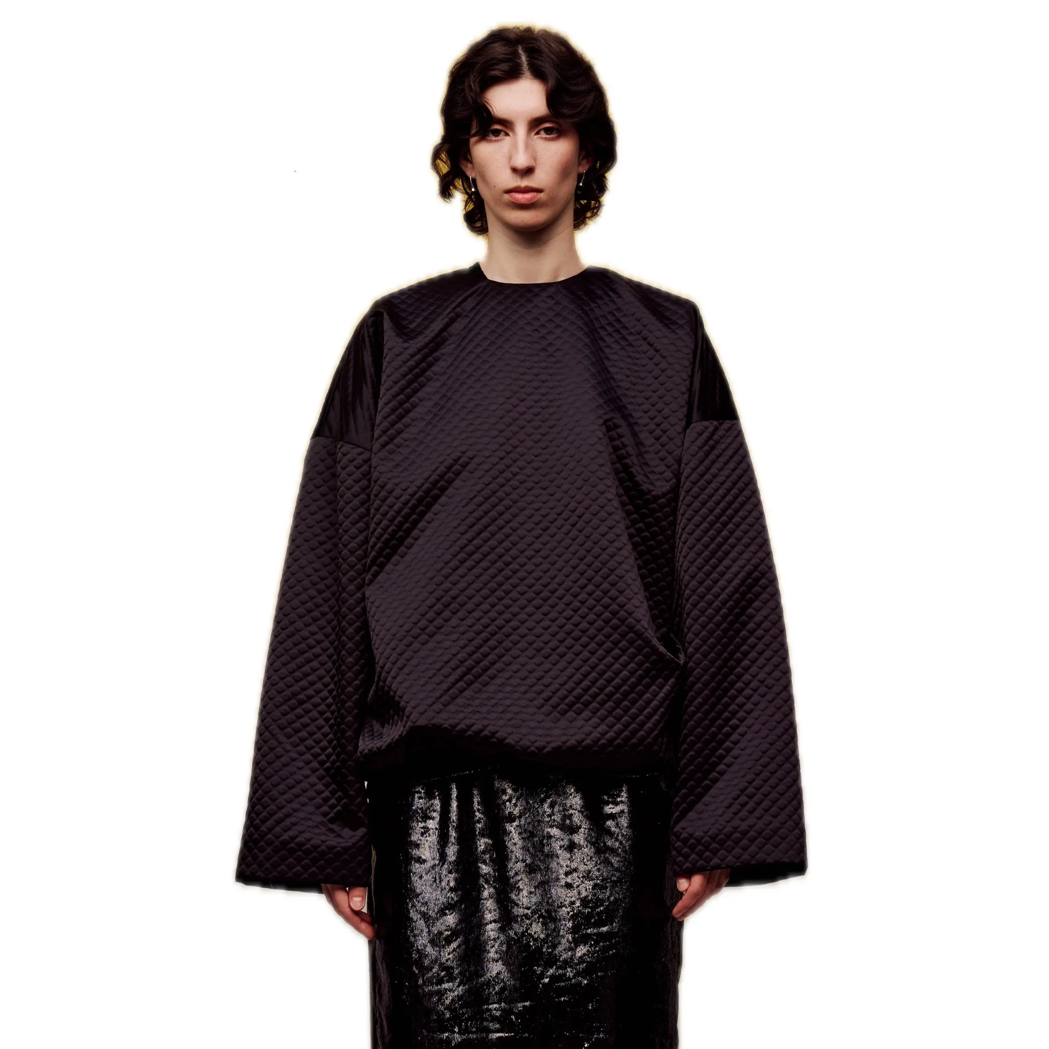 Thin Cotton Crew Neck Pullover Sweatshirt in Black