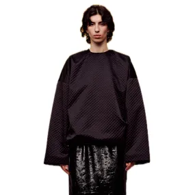 Thin Cotton Crew Neck Pullover Sweatshirt in Black