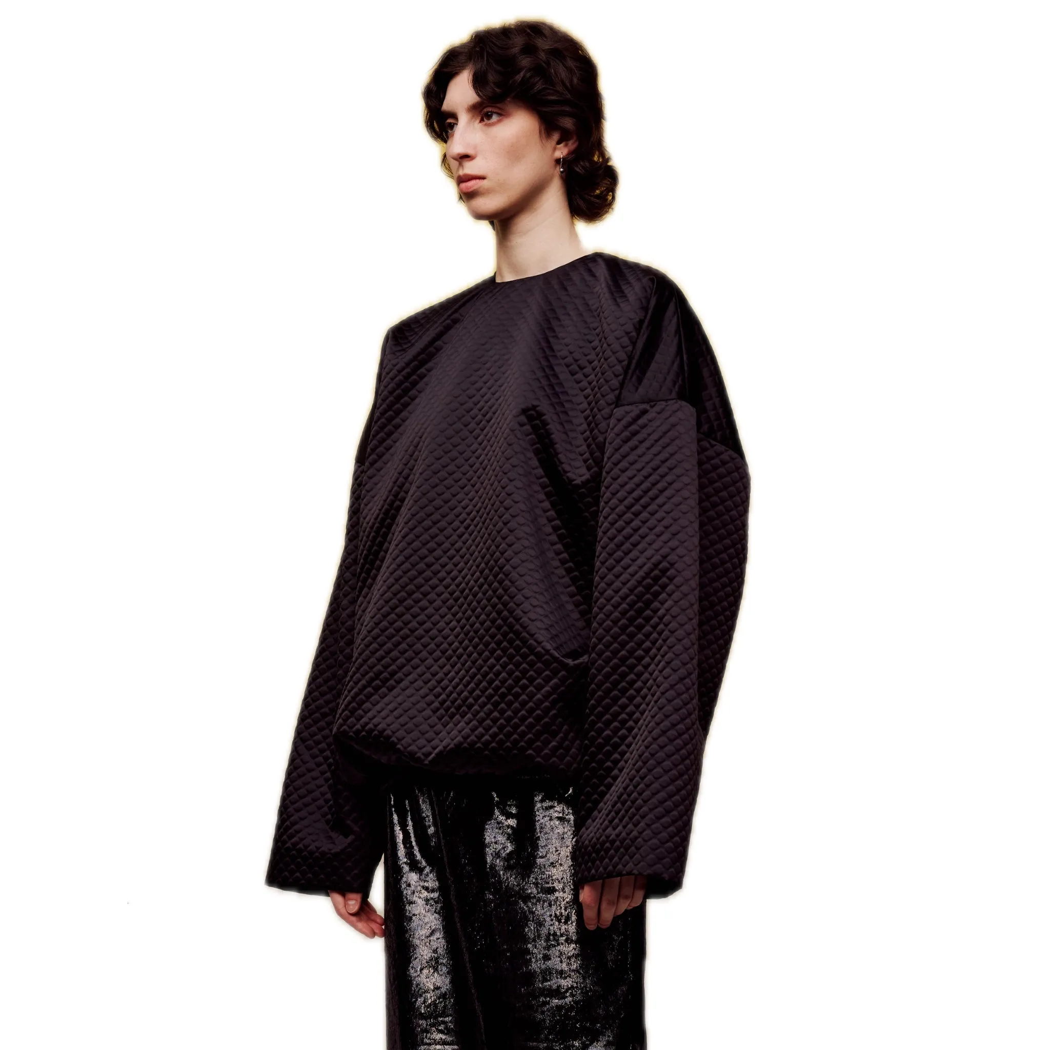 Thin Cotton Crew Neck Pullover Sweatshirt in Black
