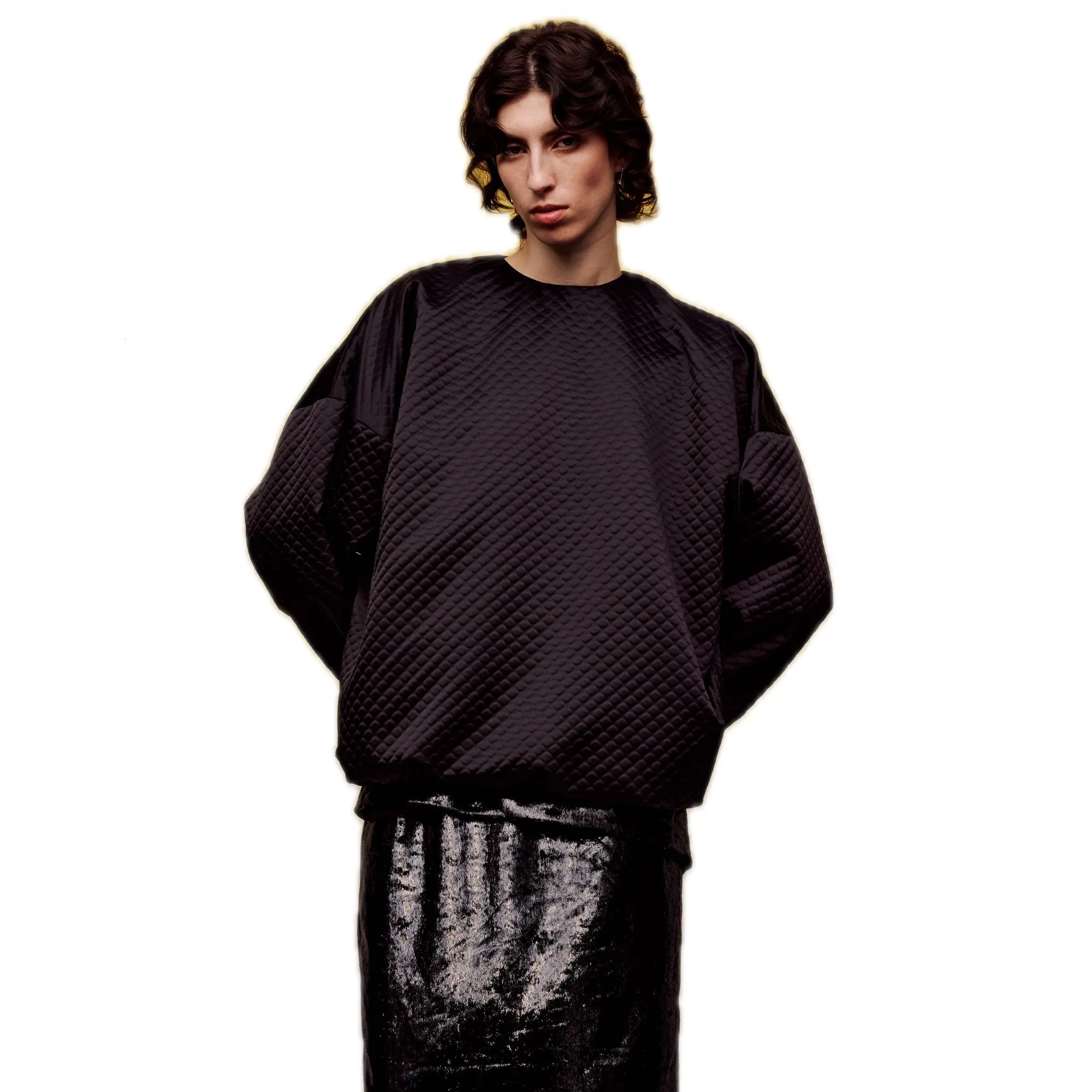 Thin Cotton Crew Neck Pullover Sweatshirt in Black