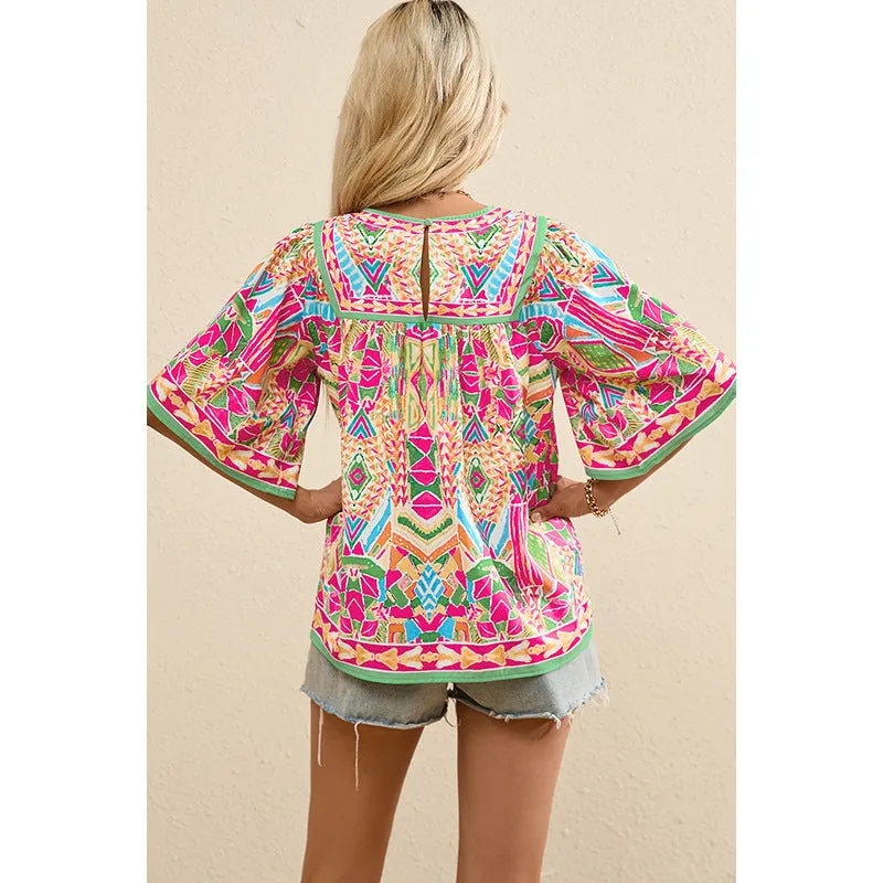 Thin Loose Casual Style Printed Chiffon Shirt For Women