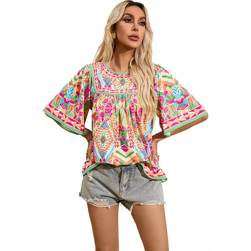 Thin Loose Casual Style Printed Chiffon Shirt For Women