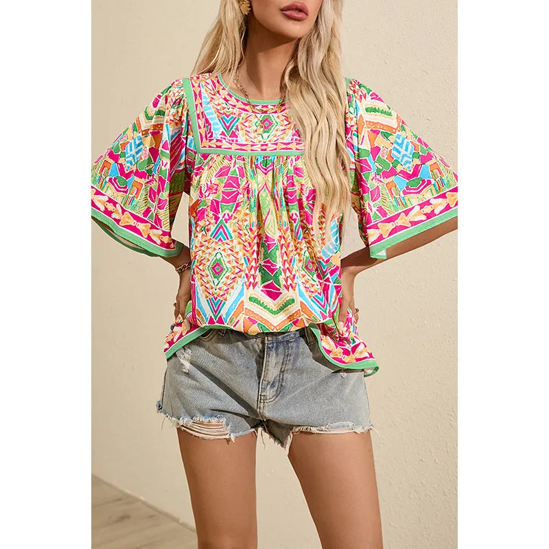 Thin Loose Casual Style Printed Chiffon Shirt For Women