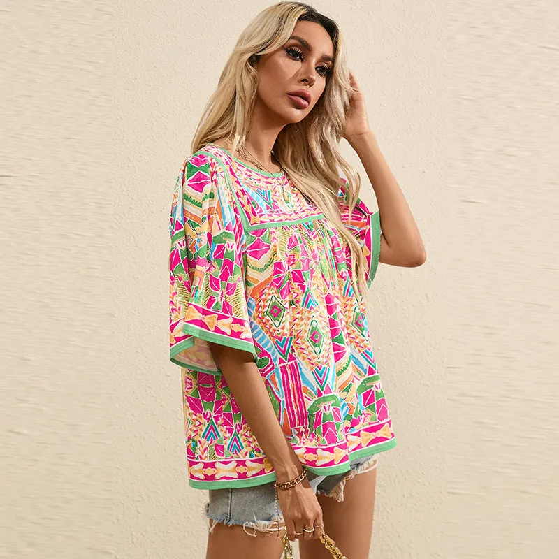 Thin Loose Casual Style Printed Chiffon Shirt For Women