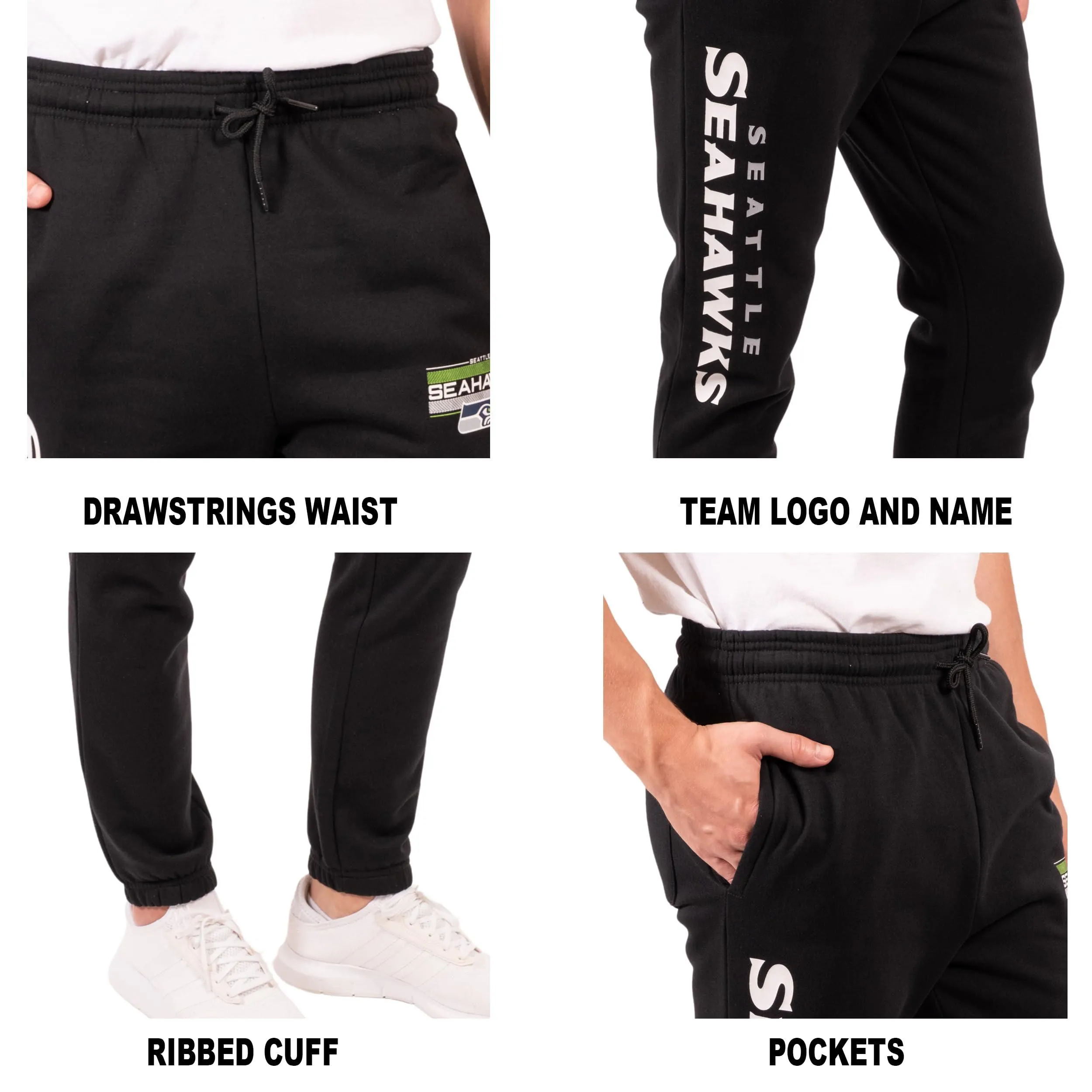 Ultra Game NFL Official Adults Super Soft Game Day Jogger Sweatpants - Unisex, Seattle Seahawks, Black|Seattle Seahawks