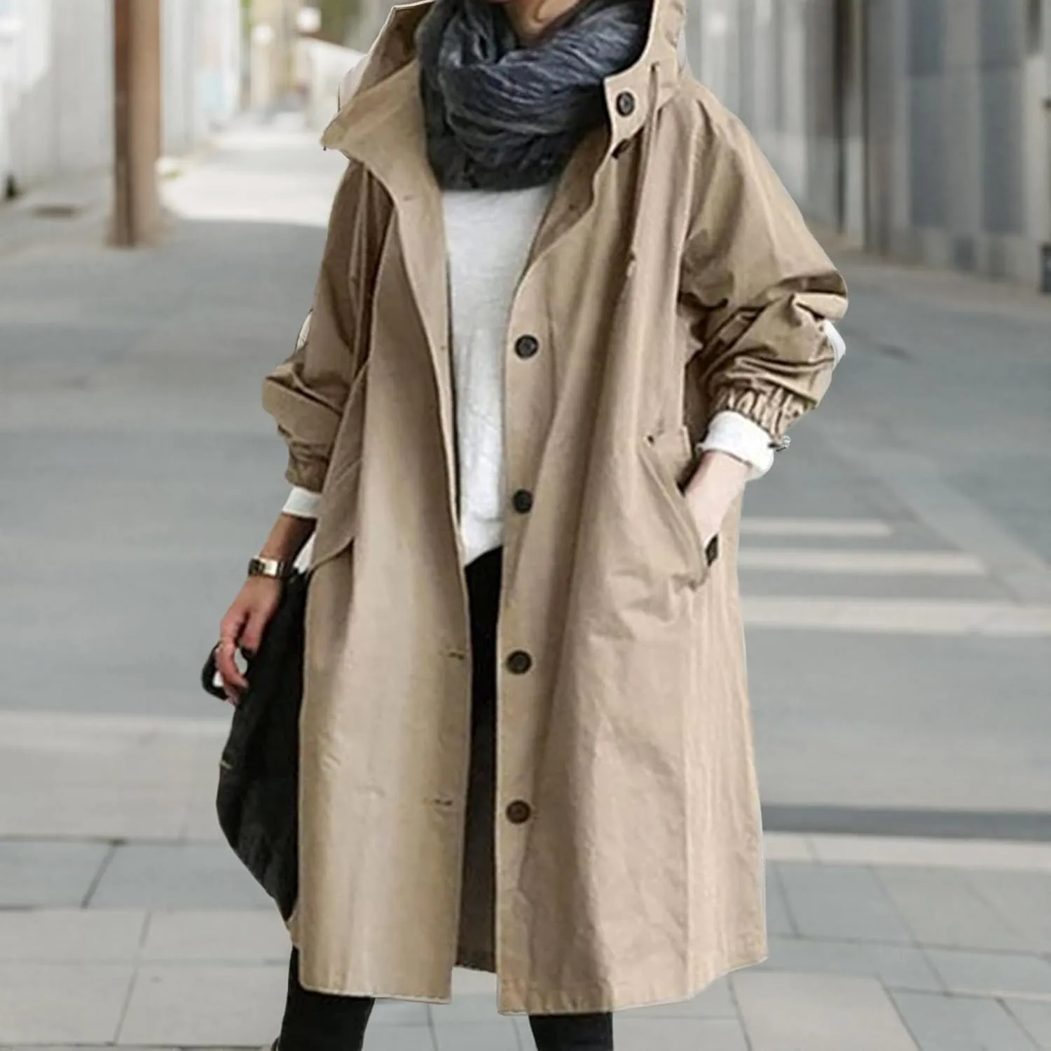 UOFOCO Womens Anorak Rain Coat with Hood Waterproof Plus Size Long Rain Jacket Trench Coat Windbreaker for Women