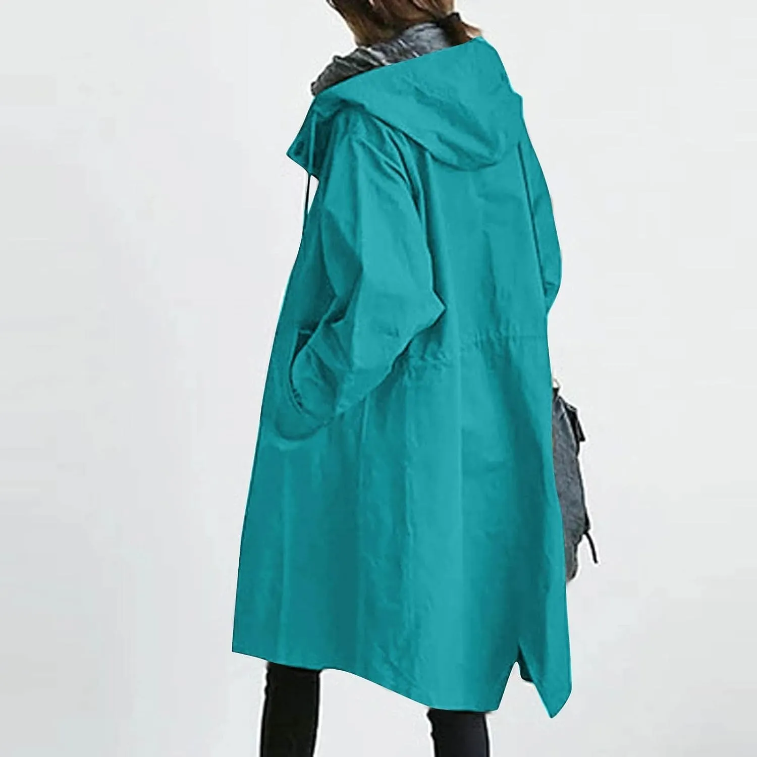 UOFOCO Womens Anorak Rain Coat with Hood Waterproof Plus Size Long Rain Jacket Trench Coat Windbreaker for Women